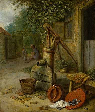 阿德里安·范·奥斯塔德（Adriaen van Ostade）设计的带泵井的农场庭院`Court Of A Farm With Pump Well (1665~75) by Adriaen van Ostade