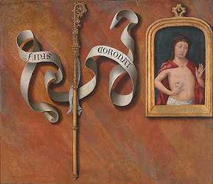 Trompe-l用悲伤之人的画作作画`
Trompe~loeil with Painting of The Man of Sorrows (ca. 1514–15)  by Bernard van Orley