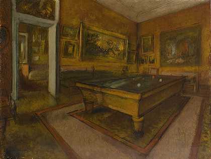 埃德加·德加在梅尼尔·休伯特的台球室`Billiard Room at Ménil~Hubert (1892) by Edgar Degas