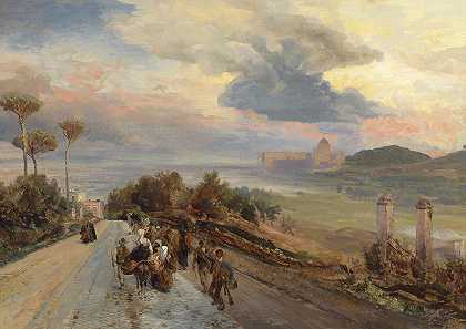 途经卡西亚·贝罗`Via Cassia bei Rom (1878) by Oswald Achenbach