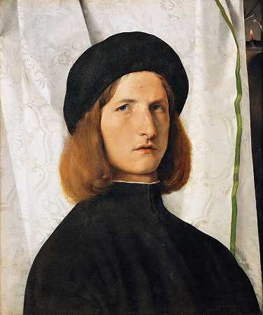 一个拿着灯的年轻人的肖像`Portrait of a Young Man with a Lamp (1506) by Lorenzo Lotto