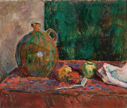 Wacław Wąsowicz的《红绿静物》`Red~green still life (1938) by Wacław Wąsowicz