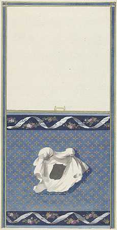 房间装饰设计有两个垂直面板，下面板在星团上有一块白色帆布`Ontwerp voor kamerversiering met verticaal twee panelen, de onderste met een witte doek op een sterrenfond (1767 ~ 1823) by Abraham Meertens