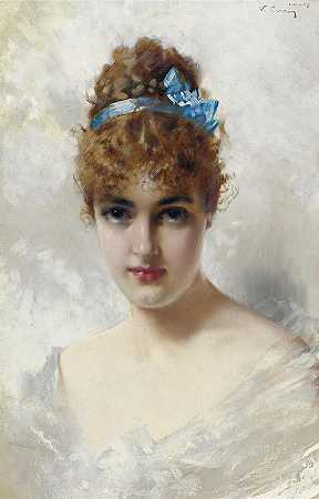 白衣少女画像`Portrait Of A Young Woman In White (1887) by Vittorio Matteo Corcos