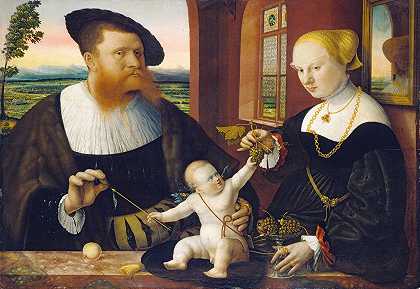 查士丁尼·冯·霍尔扎乌森和妻子安娜·内斯滕伯格的双画像`Double Portrait of Justinian von Holzhausen and His Wife Anna, née Fürstenberg (1536) by Conrad Faber Von Kreuznach