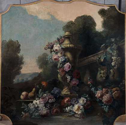Félix Boutreux在风景中的花瓶、花和水果`Vase, fleurs, et fruits dans un paysage (1911) by Félix Boutreux
