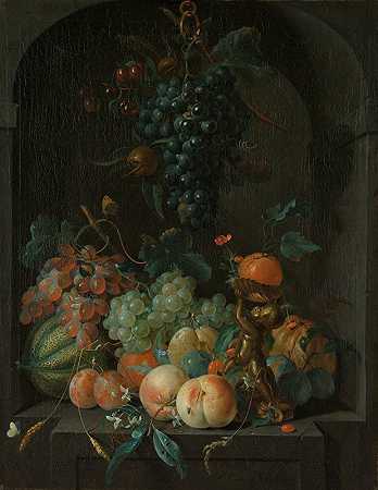 科恩雷特·罗佩尔的《水果静物》`Still Life with Fruit (1721) by Coenraet Roepel