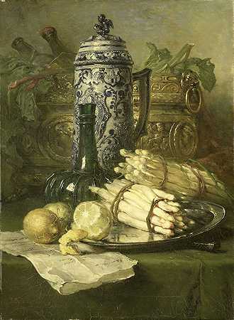 玛丽娅·沃斯《陶罐静物》`Stilleven met kan van steengoed (1878) by Maria Vos
