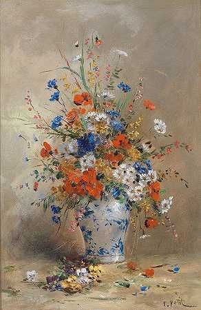 尤金·佩蒂特的《花卉静物》`Blumenstillleben by Eugene Petit