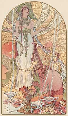 咒语（萨拉姆波）`Incantation (Salammbo) (1897) by Alphonse Mucha