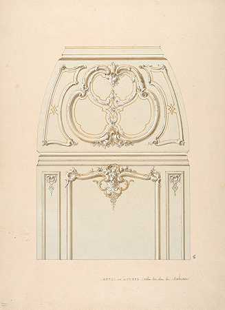 设计罗科科风格的墙壁和海湾装饰，位于卢恩斯的沙龙内`Design for Rococco~style wall and cove ornament in the salon of the Hotel de Luynes, owned by the Duc de Sabran (19th Century) by the Duc de Sabran by Jules-Edmond-Charles Lachaise
