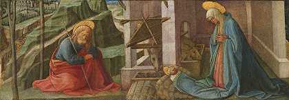 基督降生记`The Nativity (probably c. 1445) by Fra Filippo Lippi and Workshop