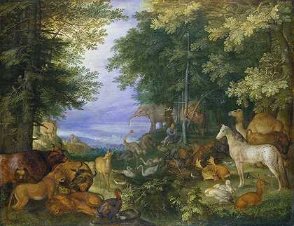 俄耳甫斯用他的音乐使动物们着迷`Orpheus Charming the Animals with His Music (1610) by Roelant Savery