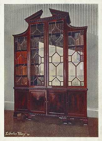 Edwin Foley雕刻的Chippendale图书馆书架`Carved Chippendale library bookcase (1910 ~ 1911) by Edwin Foley