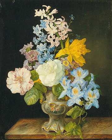 Franz Xaver Petter的瓷器花瓶中的花束`Blumenstrauß in einer Porzellanvase by Franz Xaver Petter