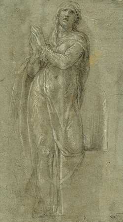 学习米开朗基罗瑞秋在朱利叶斯二世的坟墓上`Study after Michelangelos Rachel on the tomb of Julius II by Girolamo Muziano