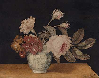 亚历山大·马歇尔的《代尔夫特罐子里的花》`Flowers in a Delft Jar (1663) by Alexander Marshal