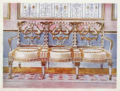 Edwin Foley的白色镀金和彩绘长椅`White gilt and painted settee (1910 ~ 1911) by Edwin Foley
