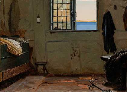 渔夫克里斯汀·达尔斯加德的卧室`A fishermans bedroom (1853) by Christen Dalsgaard