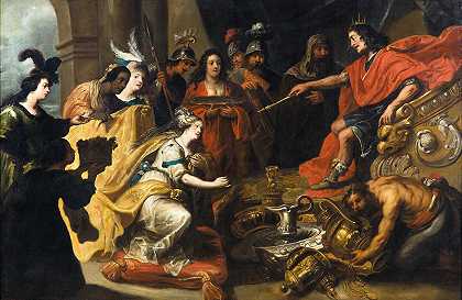 萨洛蒙国王面前的示巴女王`The Queen of Sheba before King Salomon by Pauwels Casteels