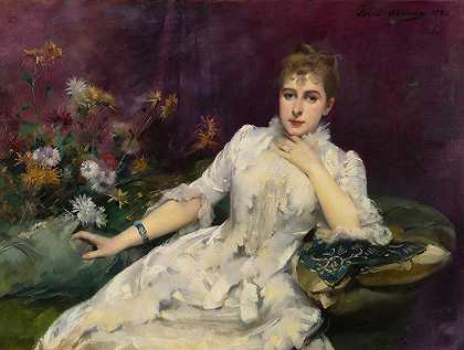 有花的女士`La Dame Avec Les Fleurs (1883) by Louise Abbéma