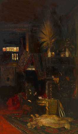 在他的工作室里`Makart in seinem Atelier (ca. 1880) by Eduard Charlemont