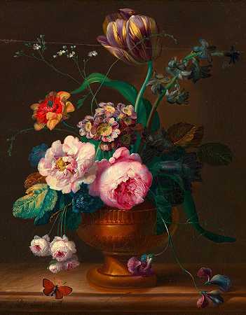 约翰·施洗者德雷克斯勒的《花瓶里的花朵静物》`Blumenstillleben in Vase (around 1805) by Johann Baptist Drechsler