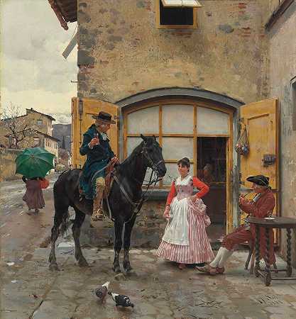 停下来喝一杯`Stopping for a Drink (1888) by Raffaello Sorbi