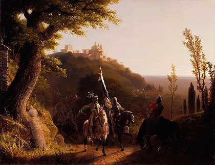 波旁公爵1527年5月3日，他在拉里奇亚（La Riccia）停留，前往阿苏罗马（Assau Rome）`The Duke of Bourbons Halt at La Riccia, on His March to the Assau Rome, May 3d, 1527 (1834) by Robert Walter Weir