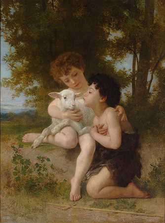 L儿童羔羊`Les Enfants à LAgneau (1879) by William Bouguereau