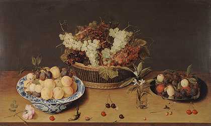 水果和花卉的静物性`Nature morte de fruits et de fleurs (1624 ~ 1700) by Isaac Soreau