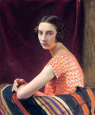橙色连衣裙`The Orange Dress (1926) by George Spencer Watson