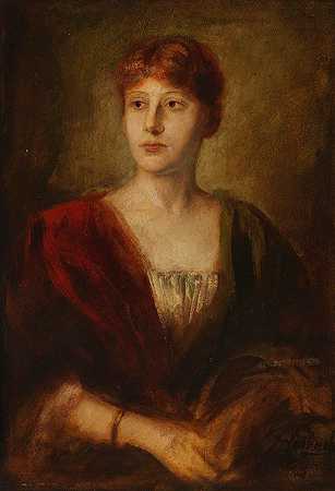 一位年轻女士的肖像`Porträt einer jungen Dame (Ca. 1870~80) by Franz von Lenbach