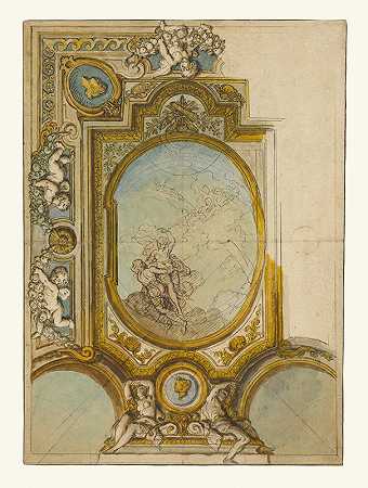 天花板装饰的研究`Studies for a Ceiling Decoration (1680) by Charles De La Fosse