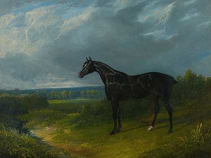 风景中的黑人猎人`Black Hunter In A Landscape by John Frederick Herring Snr.