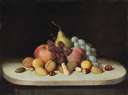 罗伯特·S·邓肯森的《水果和坚果的静物画》`Still Life with Fruit and Nuts (1848) by Robert S. Duncanson