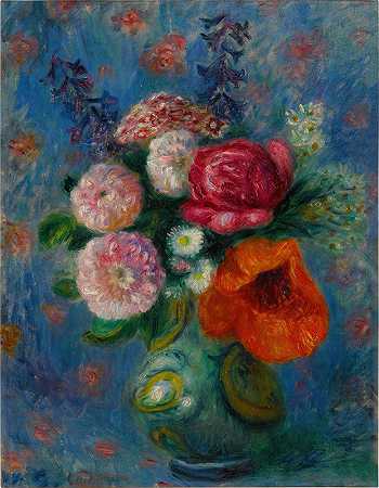 威廉·詹姆斯·格拉肯斯的罂粟花束`Bouquet with Poppy by William James Glackens