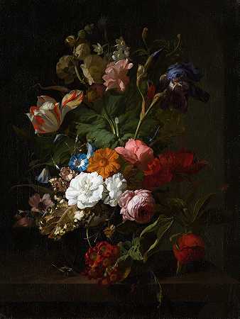 蕾切尔·鲁伊斯的花瓶`Vase with Flowers (1700) by Rachel Ruysch