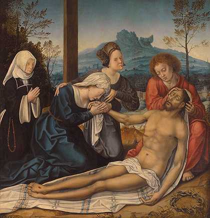 在十字架脚下与捐赠者一起哀悼基督`The Lamentation Of Christ At The Foot Of The Cross, With A Donor by Studio of Bernard van Orley