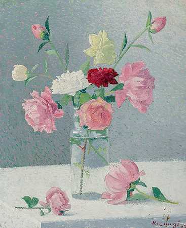 阿基里斯·劳格的玫瑰花瓶`Vase de roses (1909) by Achille Laugé