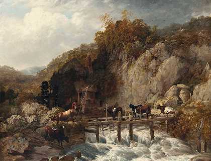 恩伯雷·米尔，德文郡陶河`Umberleigh Mill, River Taw, Devon (1830) by Thomas Sidney Cooper