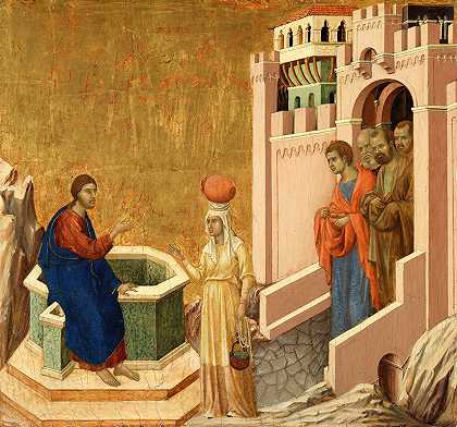 基督与撒马利亚女人`Christ and the Samaritan Woman (from 1310 until 1311) by Duccio di Buoninsegna