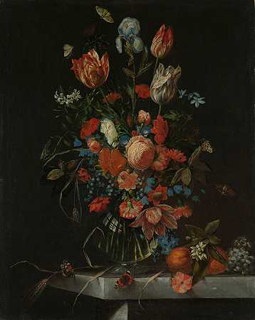奥特玛·埃利格的《花卉静物》`Still Life with Flowers (1673) by Ottmar Elliger