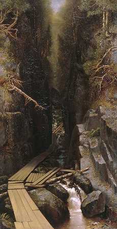 巨石和水槽`The Boulder and the Flume (1878) by Ralph Albert Blakelock