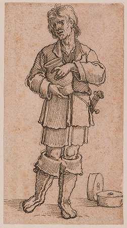 拿着罐子的年轻农民`A Young Peasant Holding a Jar (1520) by Sebald Beham