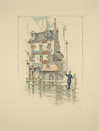 1902年，大琼斯街百老汇老房子。`Old house on Broadway, at Great Jones Street, 1902. (1908) by Charles Frederick William Mielatz