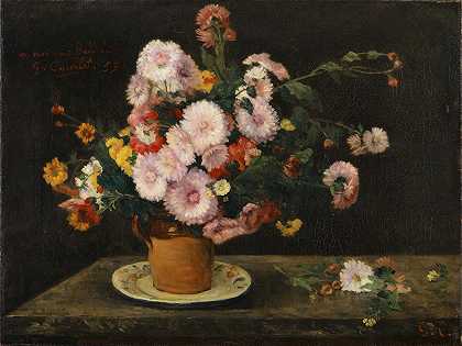 古斯塔夫·库尔贝的紫菀花束`Bouquet Of Asters (1859) by Gustave Courbet