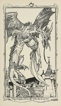 龙和皇后一起飞走了`The Dragon flies off with the Empress (1906) by Henry Justice Ford