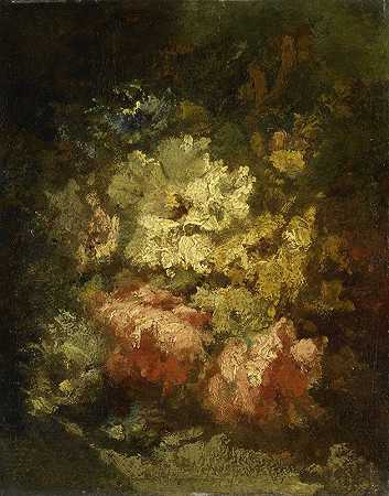 Narcisse Virgile Diaz de La Peña的《白玫瑰和红玫瑰静物画》`Still Life with White and Red Roses (1860 ~ 1876) by Narcisse-Virgile Diaz de La Peña
