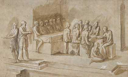 悔改的妇人在法利赛人西门的桌子上膏基督的脚（路加福音7章36-50节）`Penitent Woman Anointing the Feet of Christ at the Table of Simon the Pharisee (Luke 7;36~50) (1511–51) by Biagio Pupini